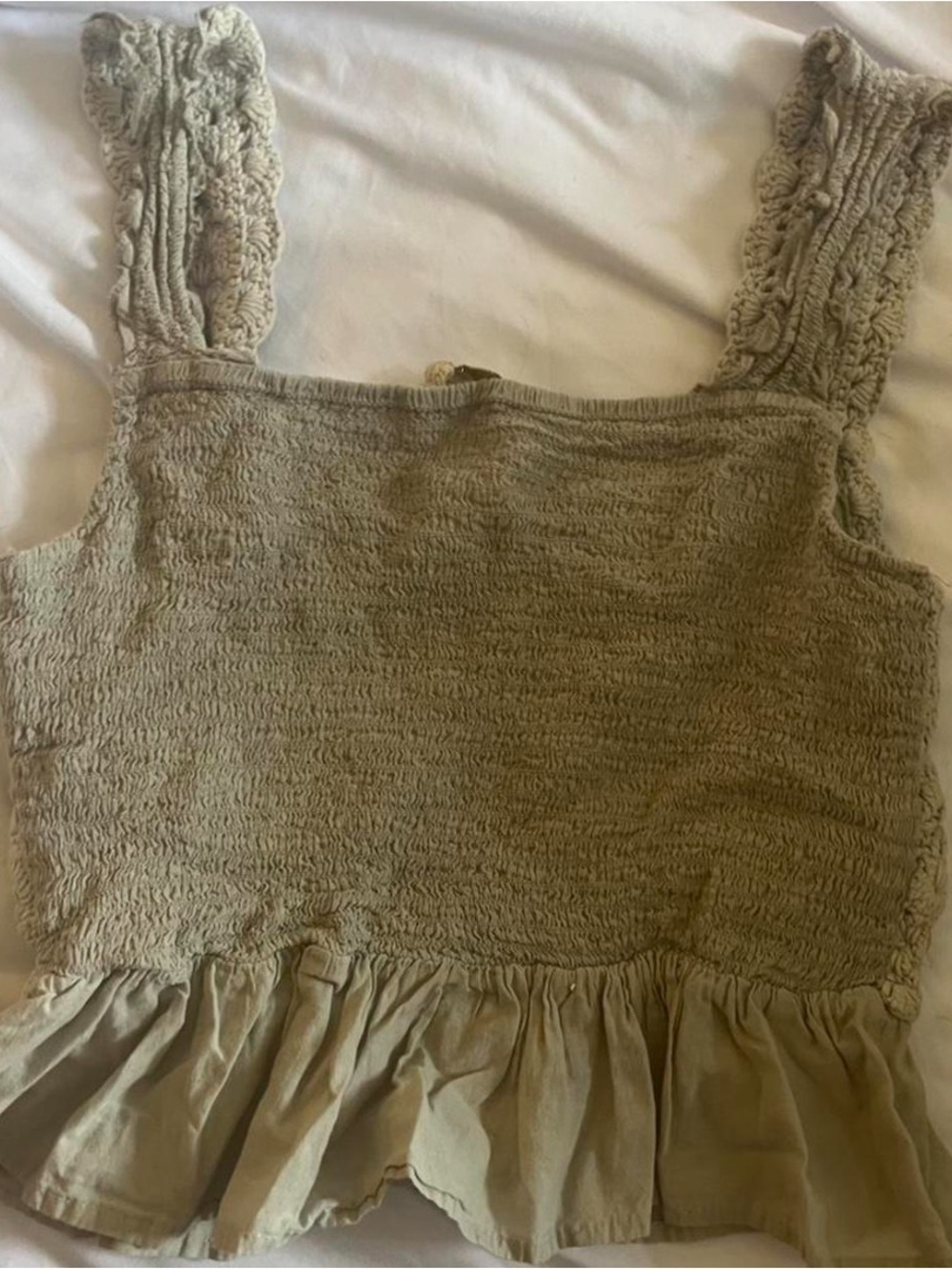 Rebellion Crochet Tank Top in Light Beige with Ruffle Hem - Picture 3 of 3